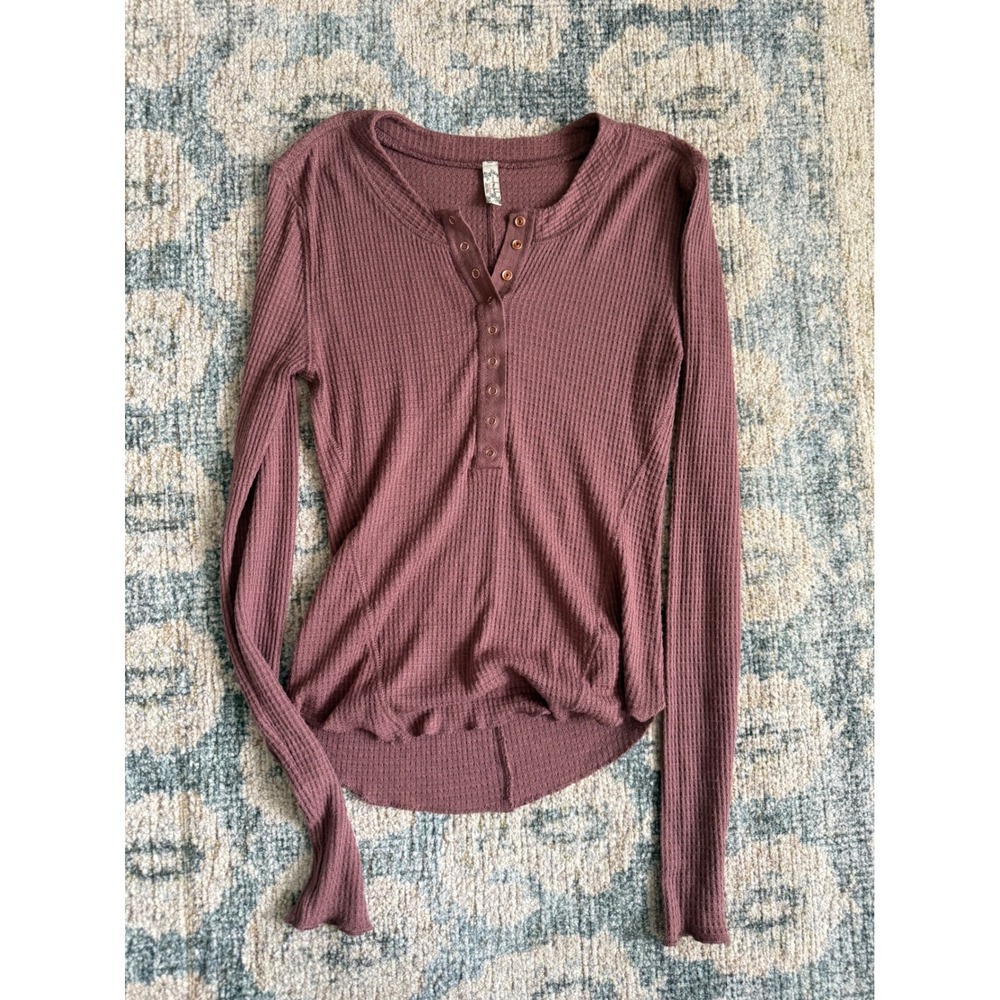Free People Mauve Waffle Knit Long Sleeve Henley - Picture 1 of 4